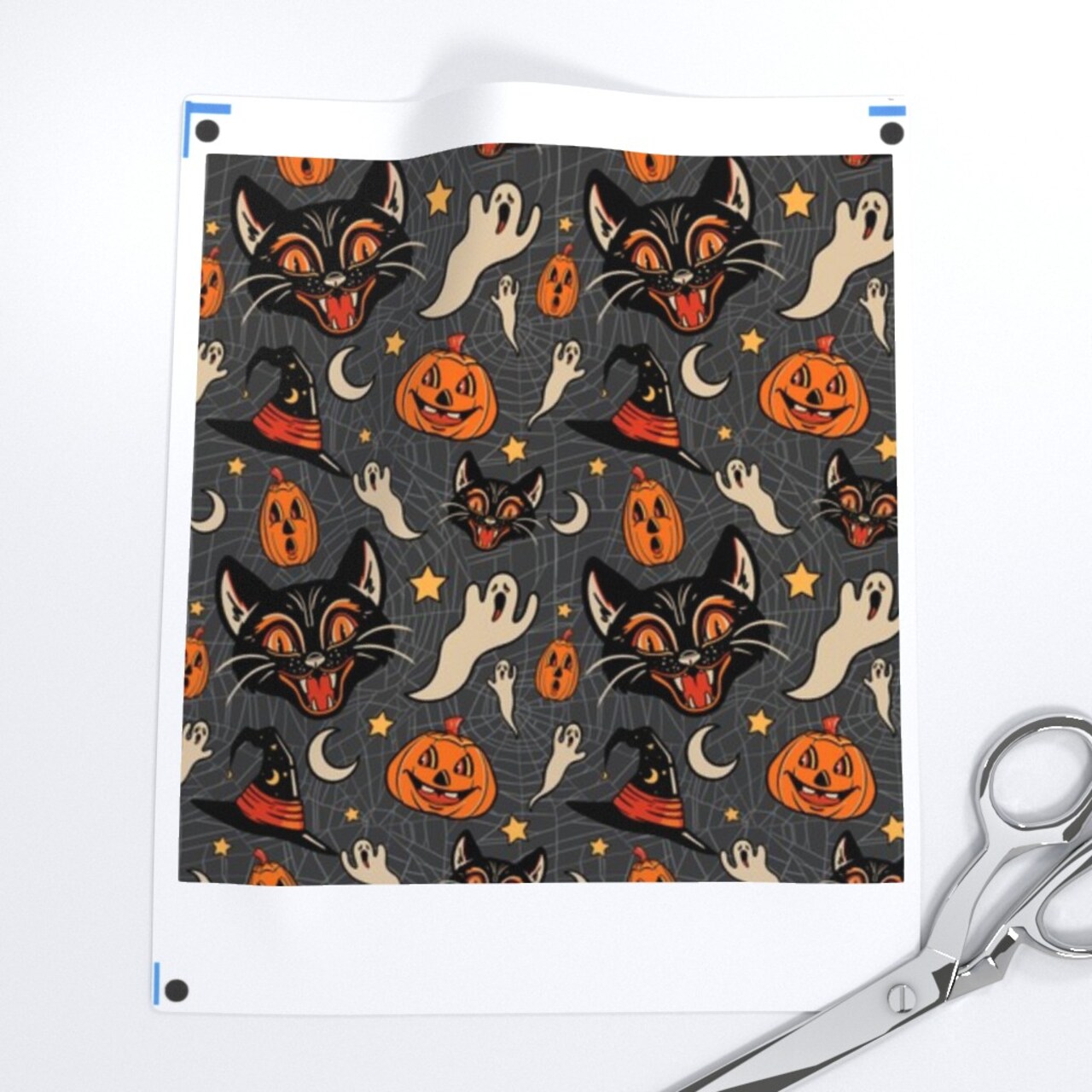 Vintage Halloween Black White Orange Ghost Witch Custom Printed Fabric by Spoonflower Various Fabrics by the Yard or Fat Quarter